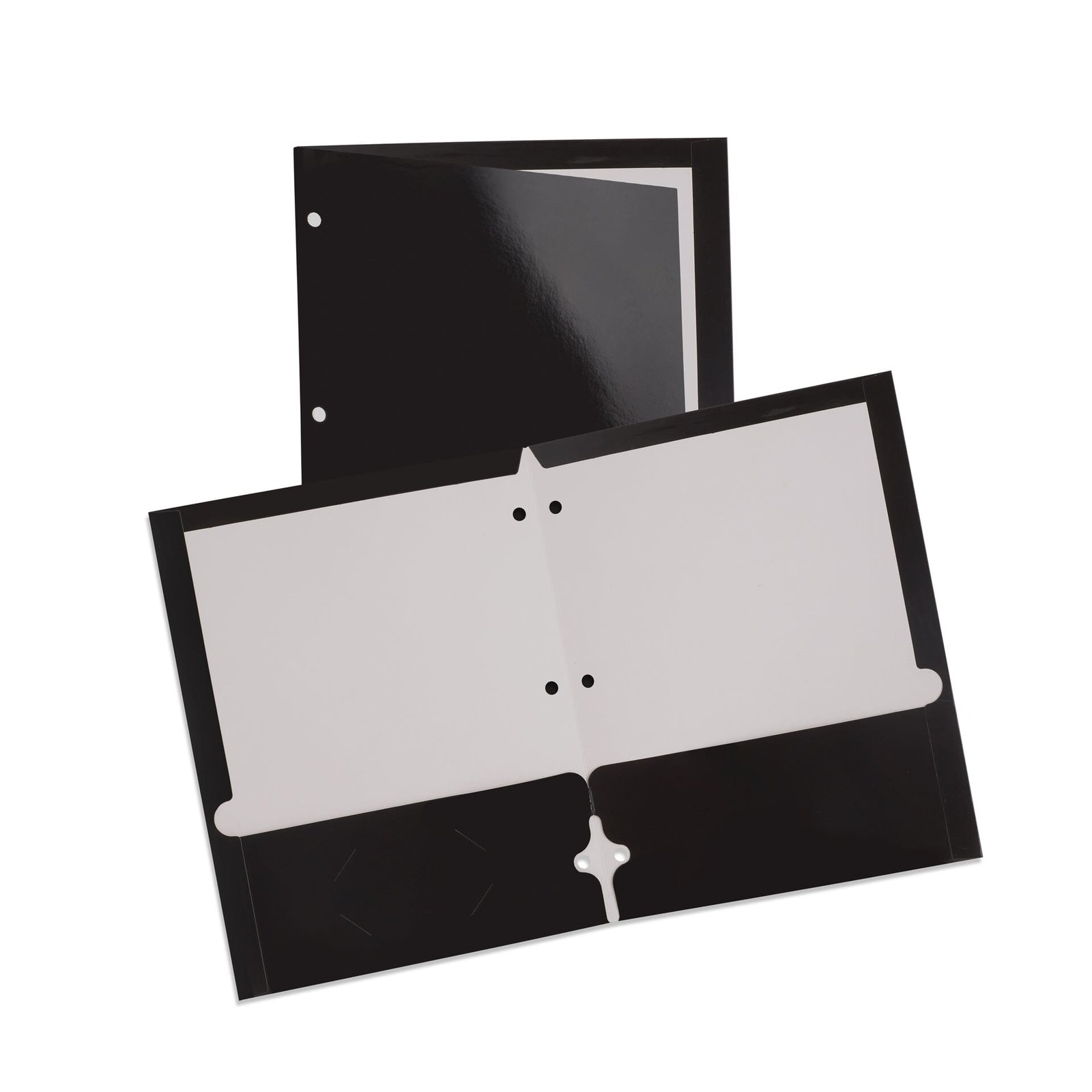 2 Pocket Laminated Paper Folder, 3-Hole, Black, 25 Pack - Image 2