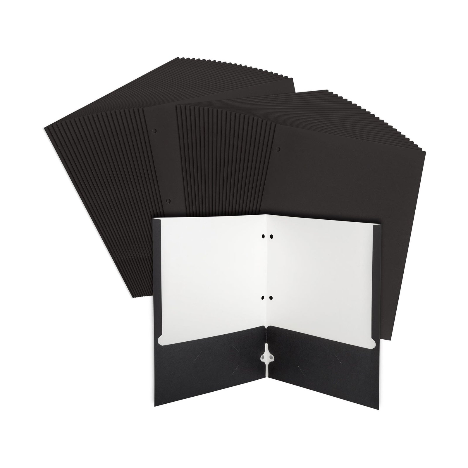 2 Pocket Folder, 1 Side Printed, 3-Hole Punched, Black, 50 Pack