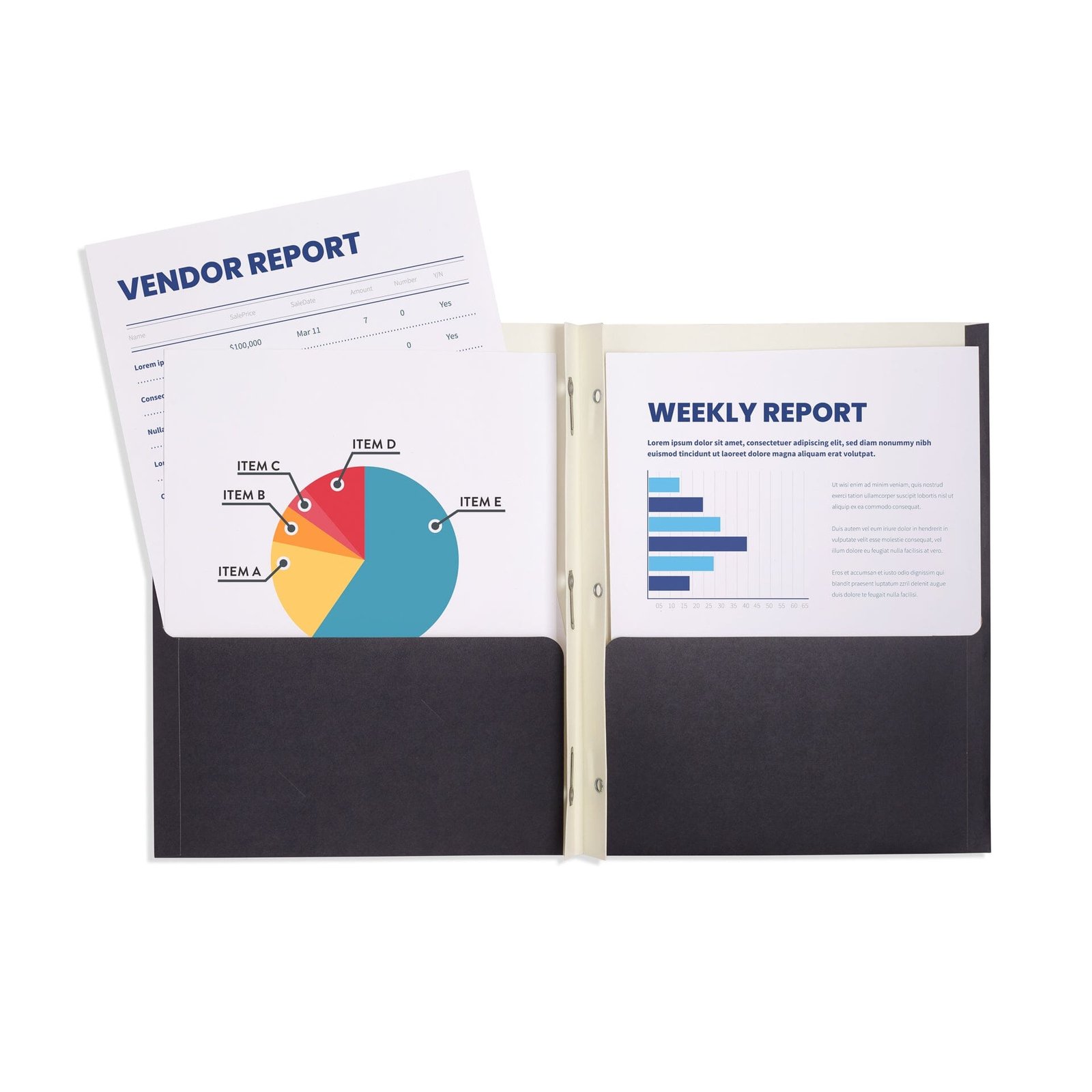 2 Pocket Folder with Prongs, 1 Side Printed, Black, 50 pack - Image 3