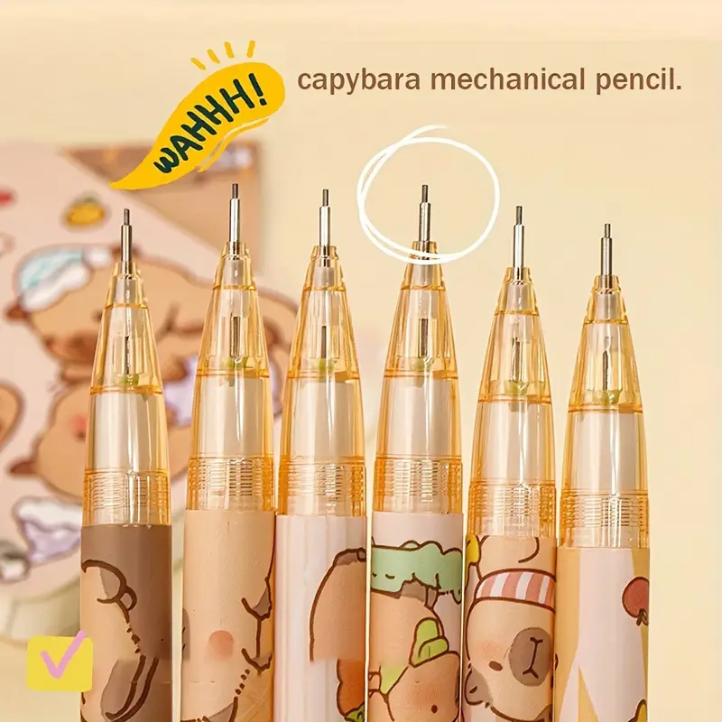6pcs Capybara Mechanical Pencils with Built-In Erasers - Image 3