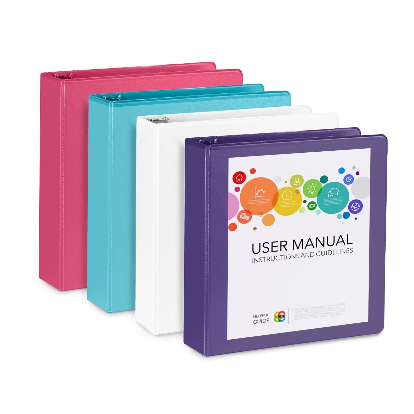 2" Binder, O-Ring, Assorted Bright, 4 Pack