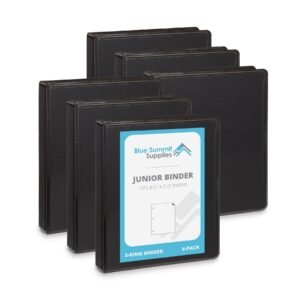 1" Mini Binder, O-Ring, Black, 6 Pack