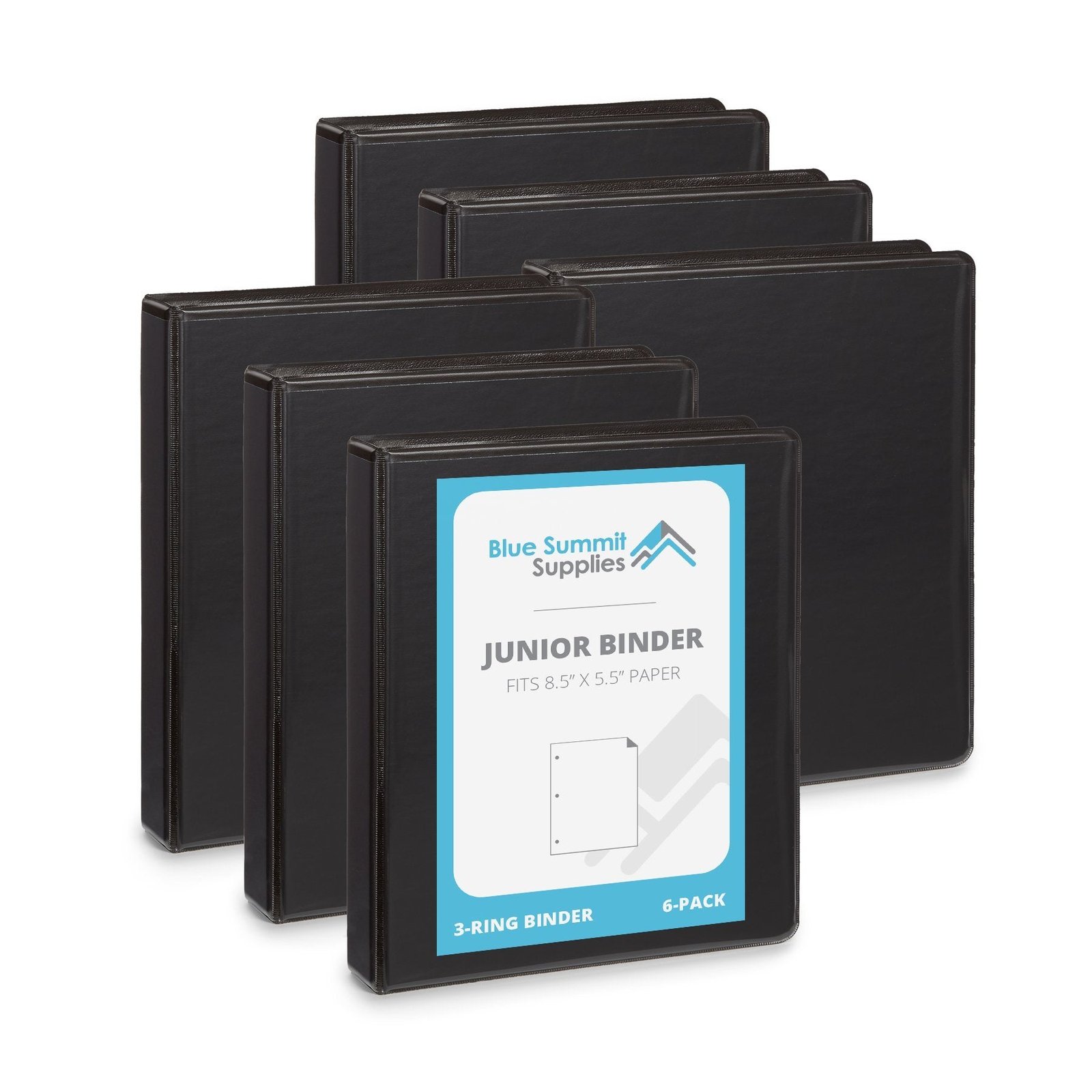 1" Mini Binder, O-Ring, Black, 6 Pack