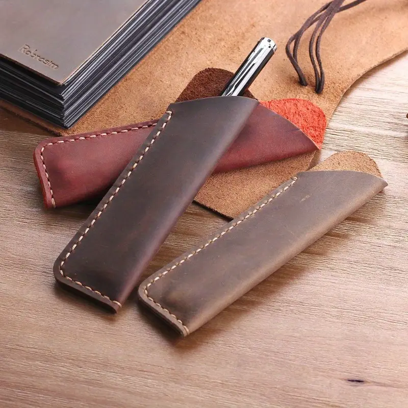 1pc Hand-stitched Cowhide Pen Bag - Image 2