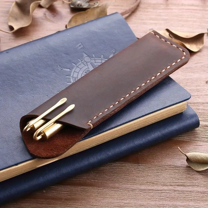 1pc Hand-stitched Cowhide Pen Bag