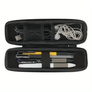 1pc Black Pencil Holder Pen Case EVA Hard Shell Stylus Earphone Pouch Stationery Cover Box Makeup Storage Bag Office Use