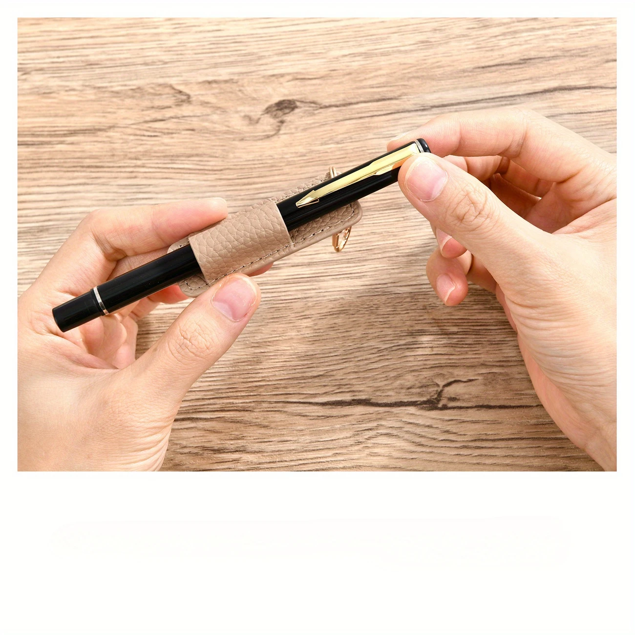 Portable Faux Leather Pen Case with Keychain - Image 2