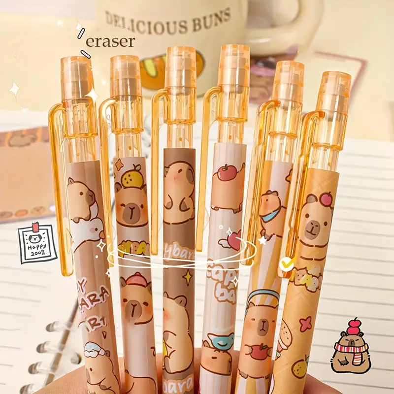 6pcs Capybara Mechanical Pencils with Built-In Erasers - Image 2