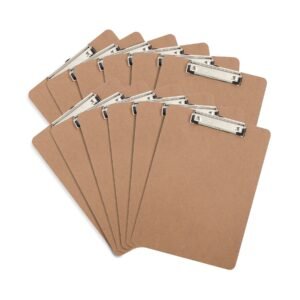 Hardboard Clipboards, Letter Size, Low Profile Clip, Natural/Brown, 12 Pack
