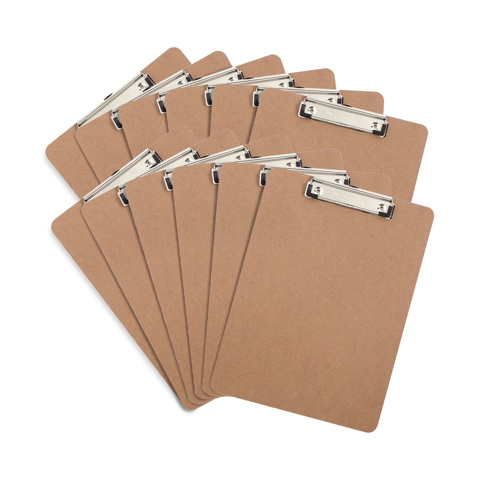 Hardboard Clipboards, Letter Size, Low Profile Clip, Natural/Brown, 12 Pack