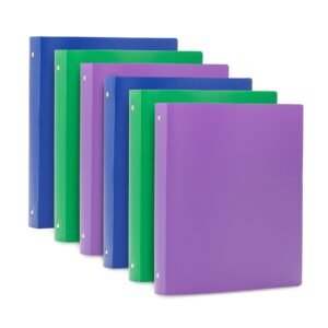 1" Flexible Plastic Binder, O-Ring, Assorted Colors, 6 Pack